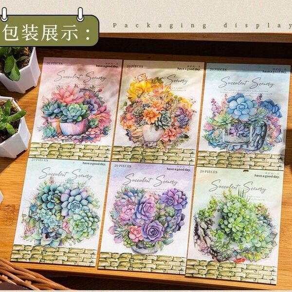 新 !R51 多肉小景 花 植物 ステッカー コラージュ素材 PET シール1