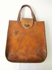 #IK Showa Retro type pushed . bag leather craft bag hand made handmade 