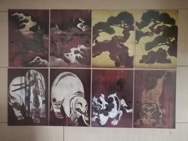 コンプリート8枚 養源院 俵屋宗達唐 獅子図杉戸絵 白象図杉戸絵 波と麒麟図杉戸絵 松図襖絵 京都 襖絵 葉書