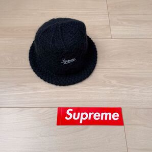 美品 2022AW Supreme シュプリーム モヘアクロシェクラッシャーハット クラッシャーハット バケットハット ブラック