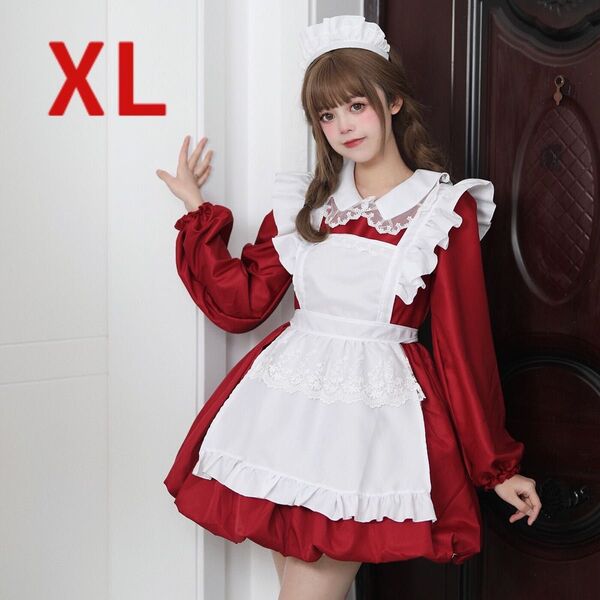 可愛いメイド コスプレ衣装 ワンピース 赤 コスチューム 萌え ロリータ コスプレ イベント バルーンスカート レア XLサイズ