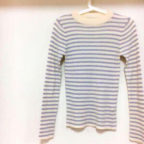 ボーダーリブニット パープル