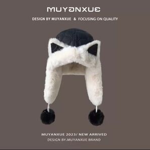 猫耳帽子 キャップ 防寒フライトキャップ ボア ぽんぽん 個性派 オルチャン ブラック黒