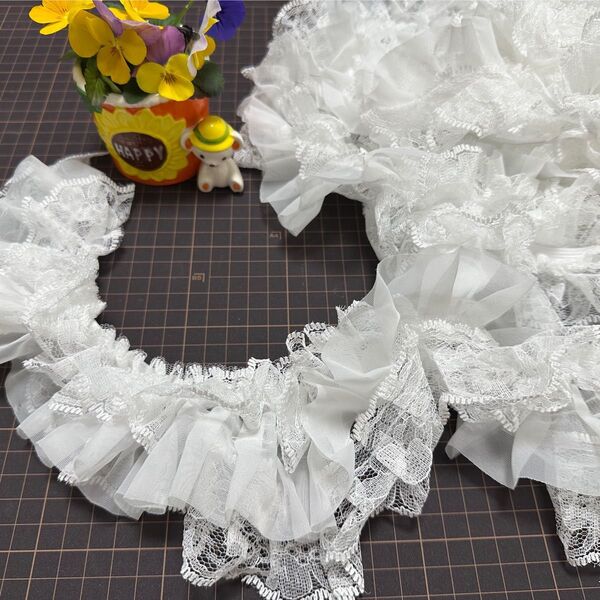 フリルレーストリム 白 弾力性あり ゴム付き 飾りレース DIY服 工芸品 手作り素材 ハンドメイド 1点のみ