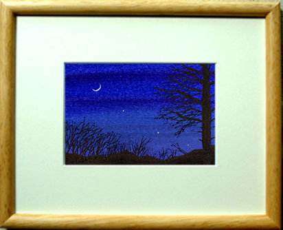 ○No. 7130 Larch and Crescent Moon / Chihiro Tanaka (Four Seasons Watercolor) / Comes with a gift, Painting, watercolor, Nature, Landscape painting