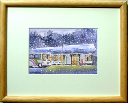 ● [Railway watercolor painting] No. 6798 Snowy Station / Chihiro Tanaka (Four Seasons watercolor) / Comes with a railway-related gift, Painting, watercolor, Nature, Landscape painting