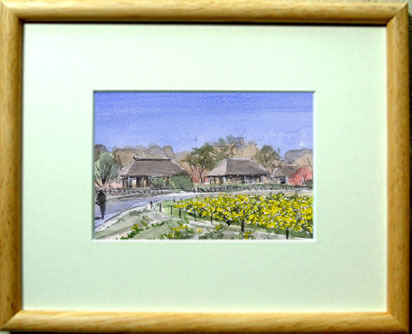 ○No. 6841 Park with old houses (Ibaraki Prefecture) / Chihiro Tanaka (Four Seasons watercolor) / Comes with a gift, Painting, watercolor, Nature, Landscape painting