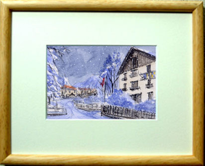 ○ No. 6813 Winter Village (Maienfeld, Switzerland) / Chihiro Tanaka (Four Seasons Watercolor) / Comes with a gift, Painting, watercolor, Nature, Landscape painting