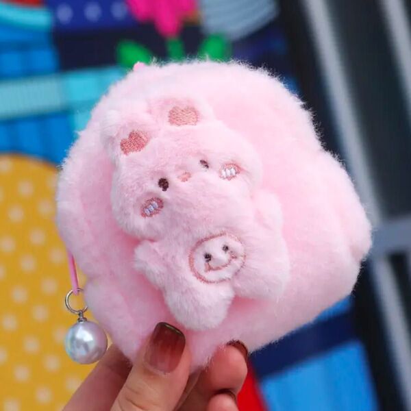 フワフワぬいぐるみ付きポーチピンクうさぎ