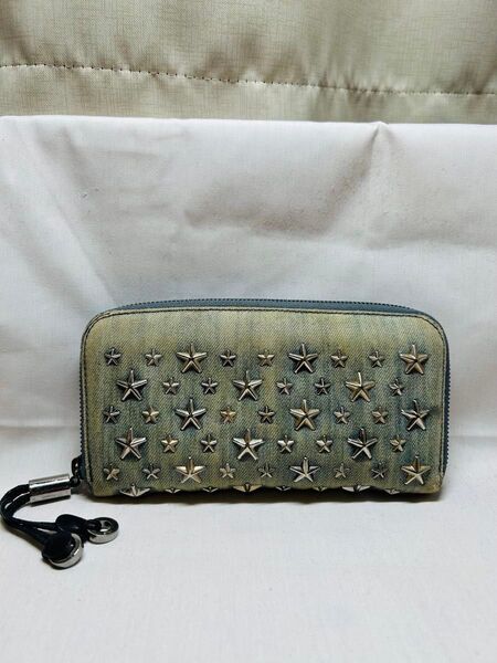 ジミー チュウ スタースタッズ フィリッパ 長財布デニム 青 ブルー blue Jimmy Choo