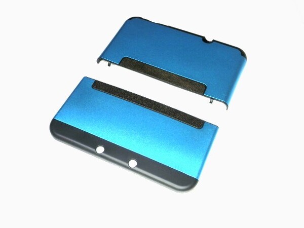 new3DSLL保護ツートンカラープラxアルミ収納ケースカバー水色新品
