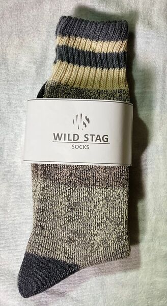 【未使用】WILD STAG ロング丈 2本ラインソックス 25〜27cm グレー系 1足