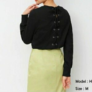 【新品未着用】GU バックレースアップT (長袖) イガリシノブコラボ 540° ブラック カットソー Sサイズ