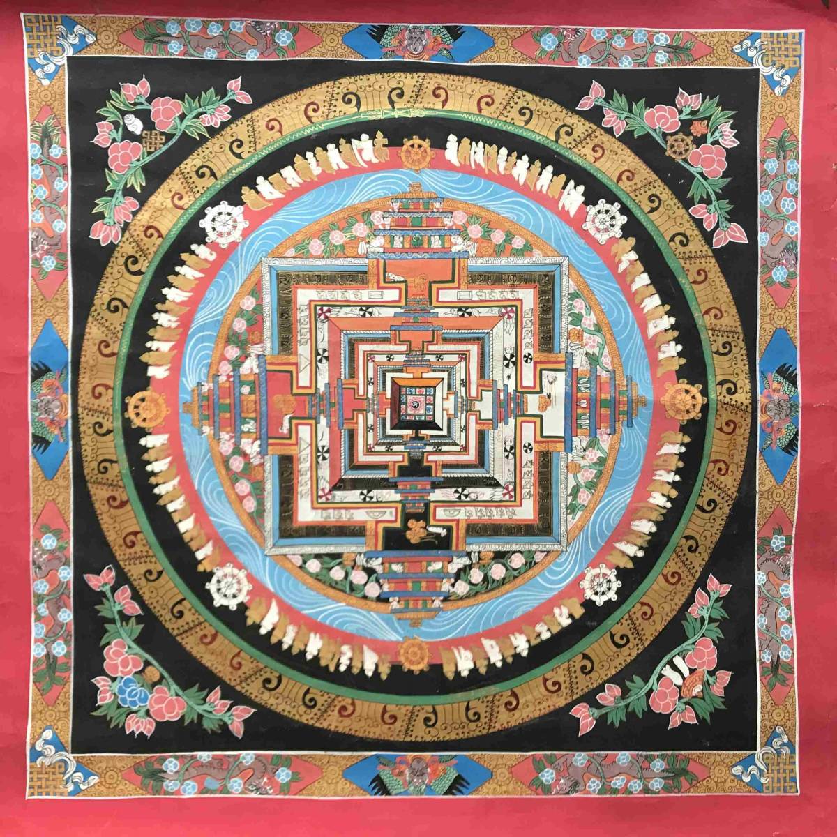 One-of-a-kind Hand-painted Kalachakra Mandala 53cm High-quality miniature painting The ultimate in Tibetan esoteric Buddhism Buddhist painting Meditation Dalai Lama Tibet kl1, Painting, Japanese painting, person, Bodhisattva