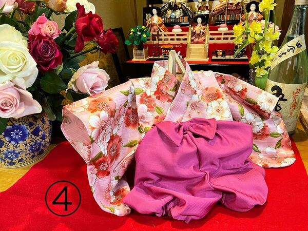 サテンシャンタン桜 お祝い着 かぼちゃパンツ 可愛い 女児80