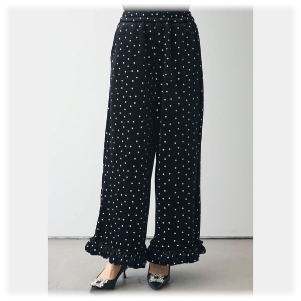 ★新品 フラワーベロアフリルヘムパンツ frene