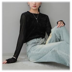 ★新品 シアーベロアベーシックカットソー/ブラック lumier