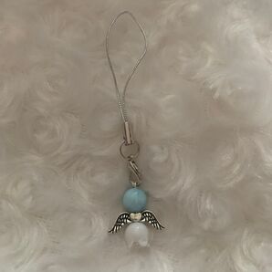 可愛い天然ラリマーの天使ストラップ⑤