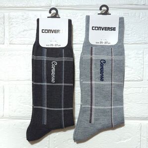 【新品】タグつき CONVERSE コンバース ソックス 2足 メンズ サイズ25 26 27cm グレー チェックライン柄