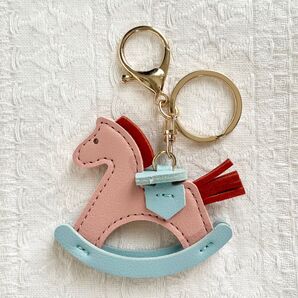 ロッキングホース 木馬 バッグチャーム キーホルダー ピンク