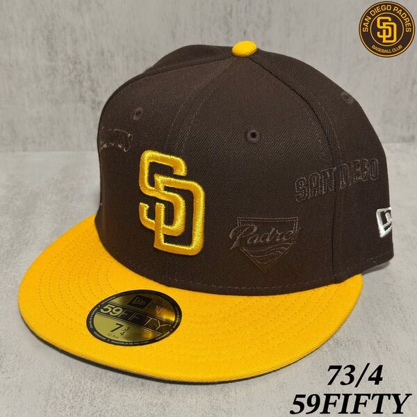 【2024年春夏新作】 NEWERA 59FIFTY パドレス キャップ Multi Logo ブラウン イエロー 73/4