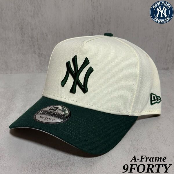 【海外限定】 NEWERA 9FORTY A-Frame ヤンキース キャップ クロームホワイト 緑 ツートン スナップバック ①