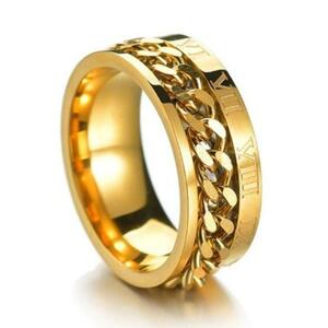 ローマ数字 喜平チェーン デザイン リング 指輪 ゴールド 金色 14号 シンプル メンズ レディース ユニセックス 男女兼用 ステンレス 大人