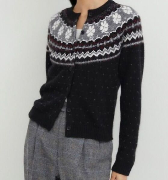 新品ユニクロ大きいサイズXXL イネス ジャガードクルーネックカーディガン ブラック INES DE LA FRESSANGE