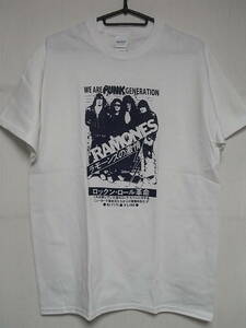 70'Sパンク関連★即決★新品バンドＴシャツ★RAMONES★ラモーンズの激情★ホワイトボディ×ネイビープリント★S/M/Lサイズ対応可能