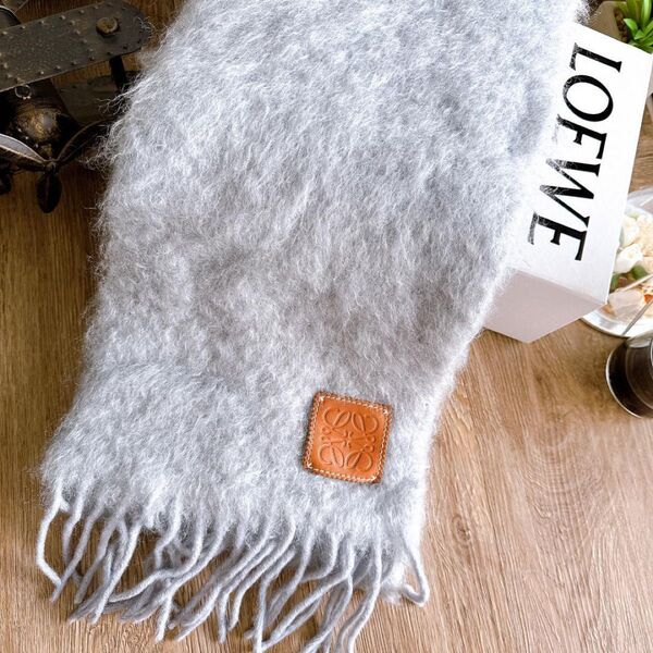 ◇ロエベ◇LOEWE アナグラム マフラー モヘア モヘヤ ウール ナイロン グレー 系 ブランド