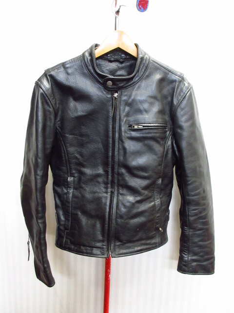 ROOKIE LEATHERS プロテクターパット入りライディングジャケット メンズM 黒 牛革ジャンパー ライダースジャケット 革ジャン バイク01091
