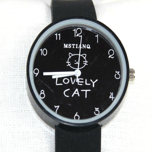 ◆猫が好き◆猫柄腕時計 キッズウォッチ 子供向時計 プレゼント MSTIANQ LOVELY CAT 黒 Wa04blの画像2