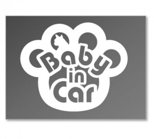 肉球柄Baby Kids in Car　猫のシルエット　ドライブサインステッカー【白色　Baby】