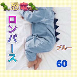 ロンパース ベビー服 恐竜 ブルー 青 プレゼント 長袖 おとこのこ おんなのこ 人気 60 子供服 防寒着