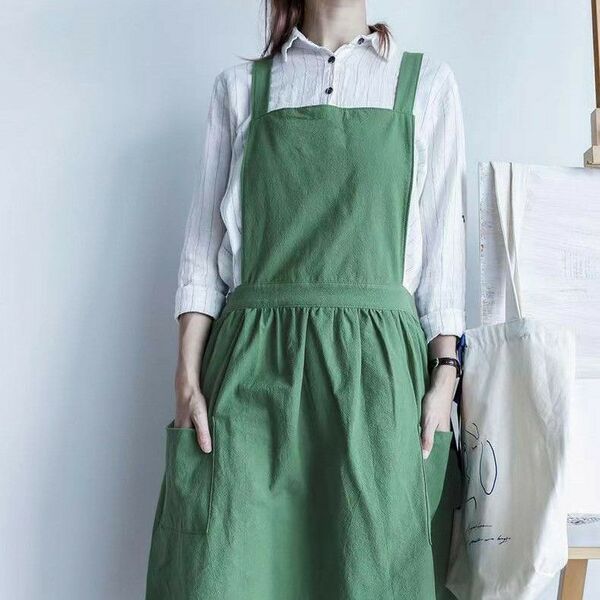 エプロン ワンピース風 グリーン キッチン おしゃれ シンプル カフェ かわいい
