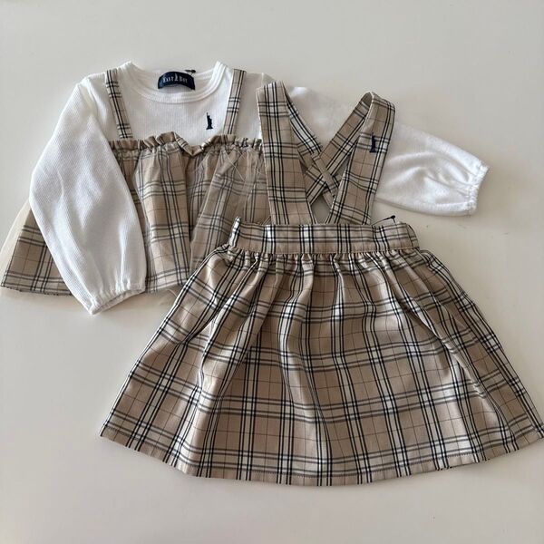 EAST BOY チェック柄ジャンパースカート90&チュールカットソー95 女の子 ワンピース