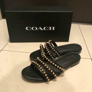 COACH フラット サンダル ブラック コーチ 黒 ゴールド