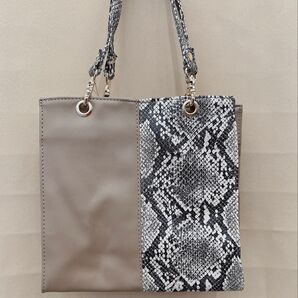 ヘビ柄 パイソン柄 ベージュ ミニトートバッグ 新品