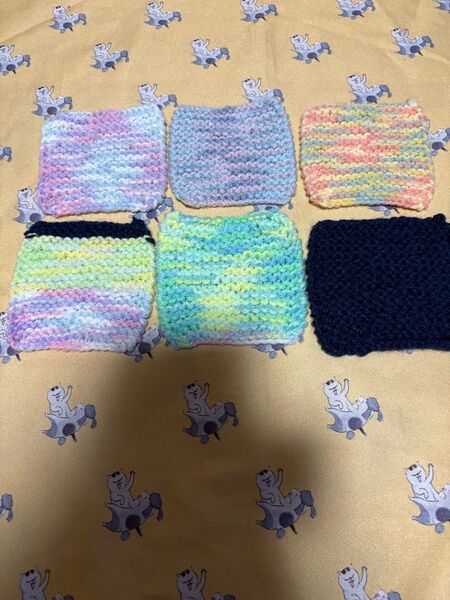 コースター 毛糸 手編み アクリルたわし ハンドメイド 6枚 エコたわし ①