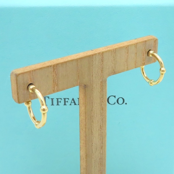 【送料無料】 未使用 Tiffany&Co. ティファニー イエロー ゴールド ボール フープ ピアス 750 K18 バンブー ミニ HA284