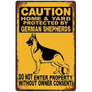A1289　メタル　サイン　ブリキ　看板　金属 製　プレート　店舗　注意　警告　危険　防犯　動物　ペット　犬 番犬 猛犬　シェパード　2770