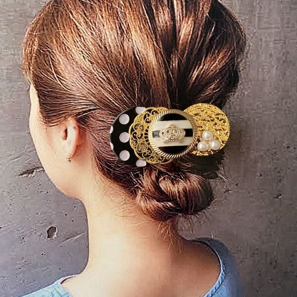 NO.2213*ヘアクリップ ハンドメイド ドット マリン ゴールド 高見えデザイン ヘアクリップ おしゃれ 髪留め
