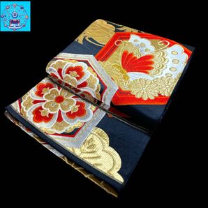 【美品】 六通柄袋帯 蝶松亀甲紋様 振袖 黒留袖 色留袖 訪問着 礼装フォーマル