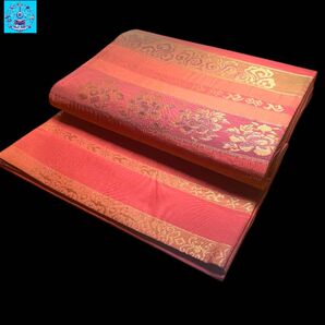 【美品】 全通柄袋帯 花柄模様 金糸 色無地 訪問着 付け下げ 小紋 お洒落着