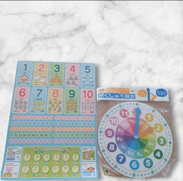 お風呂で楽しく数字 時計 数え方の勉強 学習時計の2点セット 2025.01.09.Aa①