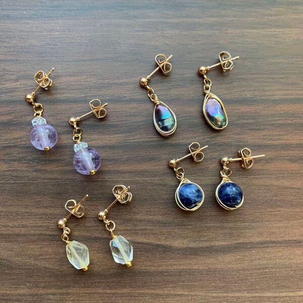 天然石 パワーストーン ピアス ハンドメイド ソーダライト シトリン ラベンダーアメジスト 淡水真珠 淡水パール