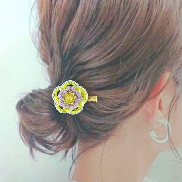 水引 帯留め ヘアクリップ イエロー ハンドメイド