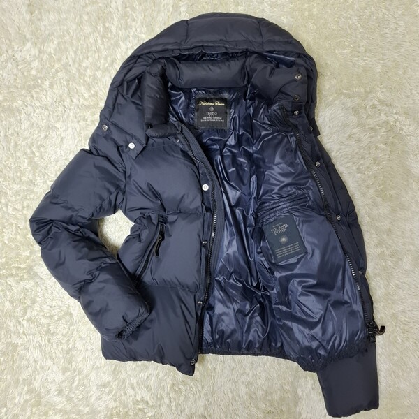 ナノユニバース nano universe 西川ダウン ダウンジャケット 無地 濃紺 S ナイロン・ダウン・フェザー フード付