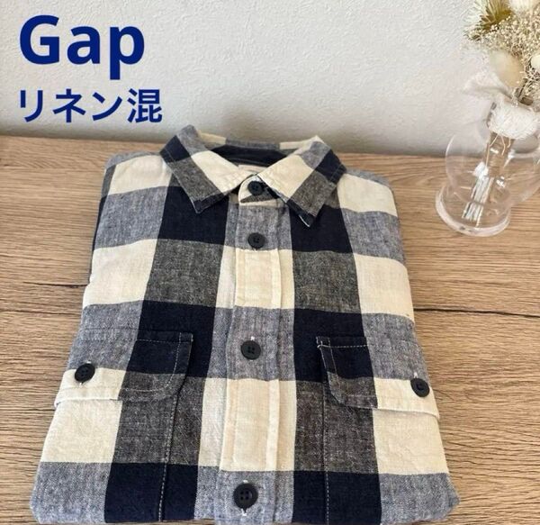 Gap メンズ チェック長袖シャツ リネン混