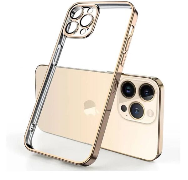 ATUSIDUN ファッションスマホケース iPhone13Pro用 クリア/ゴールド ショルダー カバー